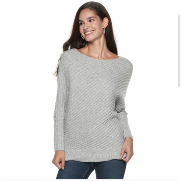 Jennifer Lopez metallic silver diagonal rib dolman - Picture 1 of 7